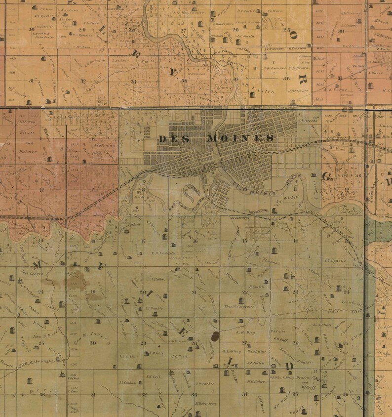 Polk County Iowa 1872 Old Wall Map With Landowner Names Farm Etsy