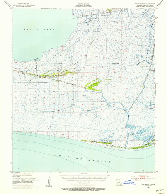 Pecan Island 1951 1955 Old Topo Map White Lake Mulberry Etsy