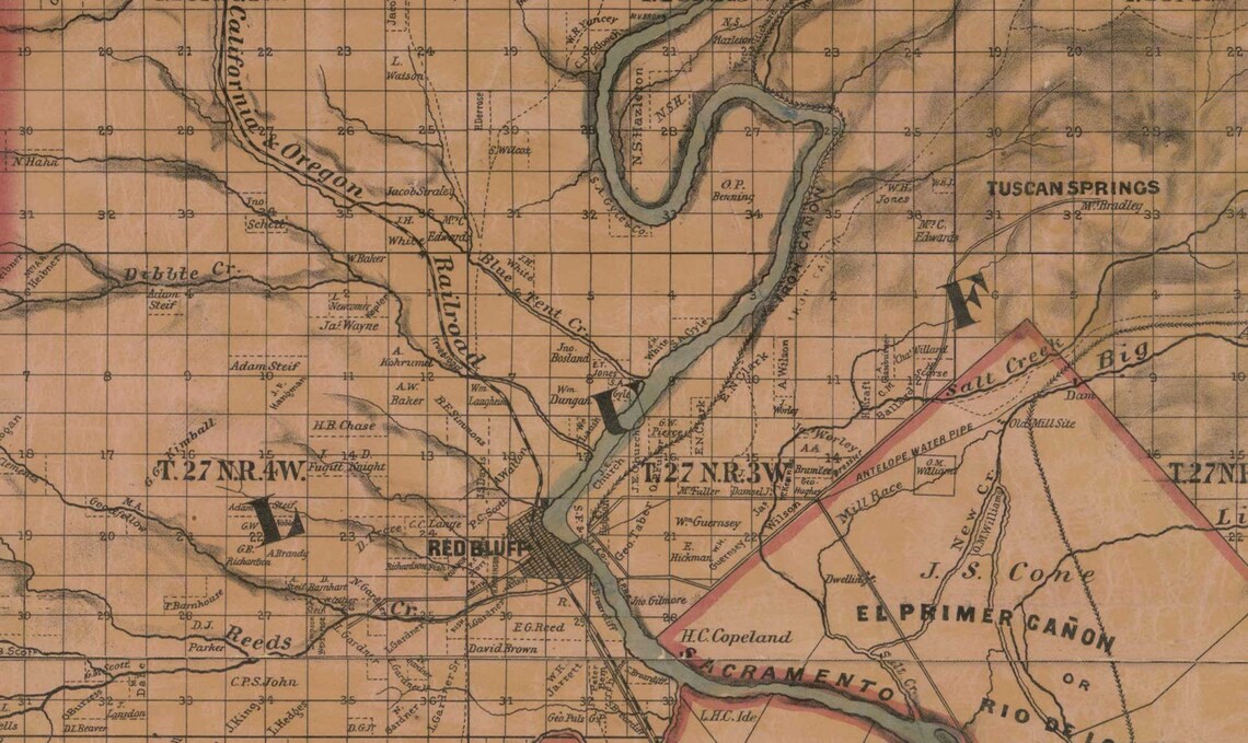 Tehama County California 1878 Old Wall Map Reprint with Etsy