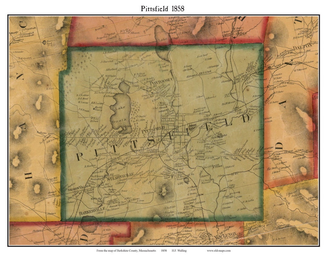 Pittsfield 1858 Old Town Map With Homeowner Names Massachusetts Reprint