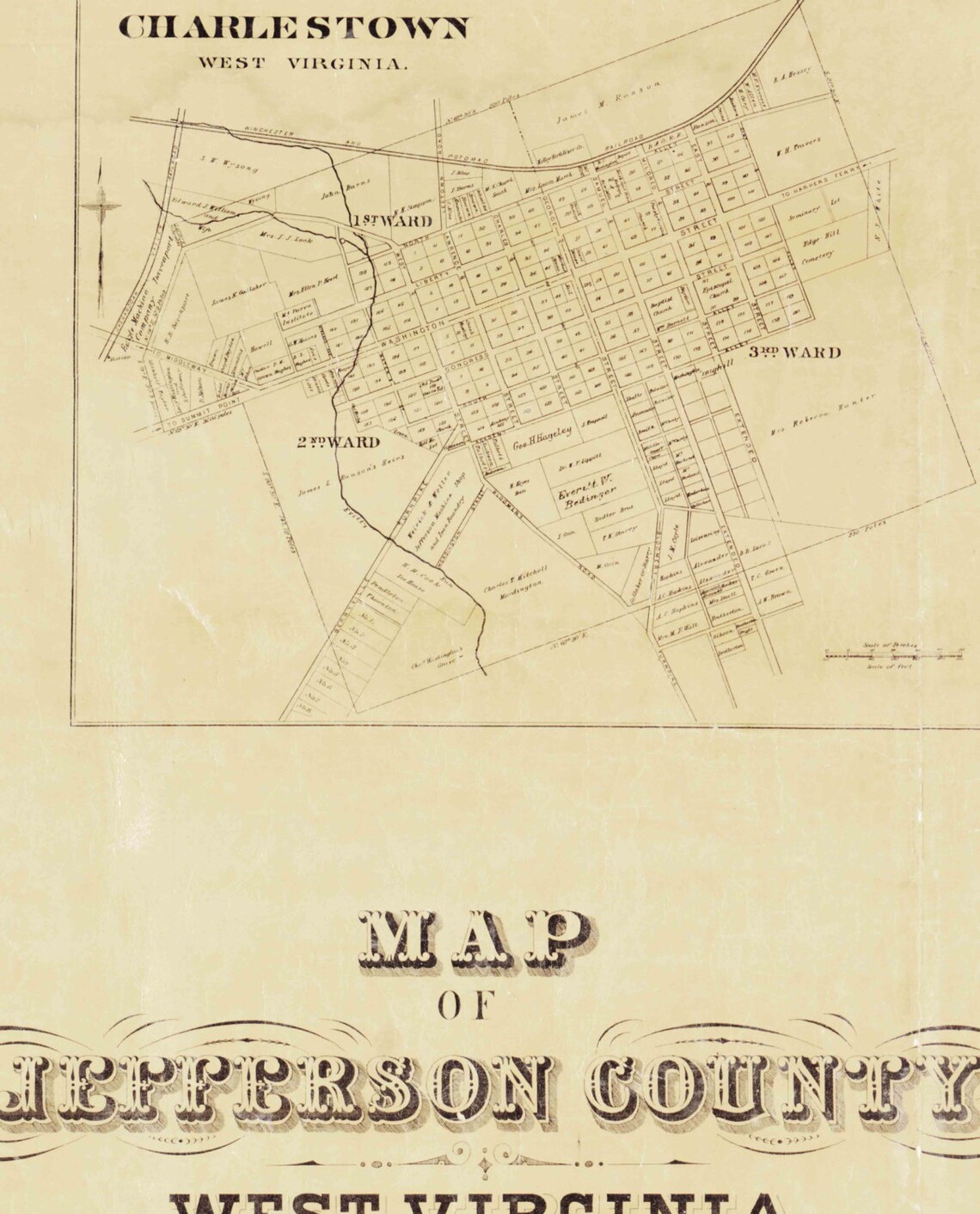 Jefferson County Map 1883 West Virginia Old Wall Map With Etsy