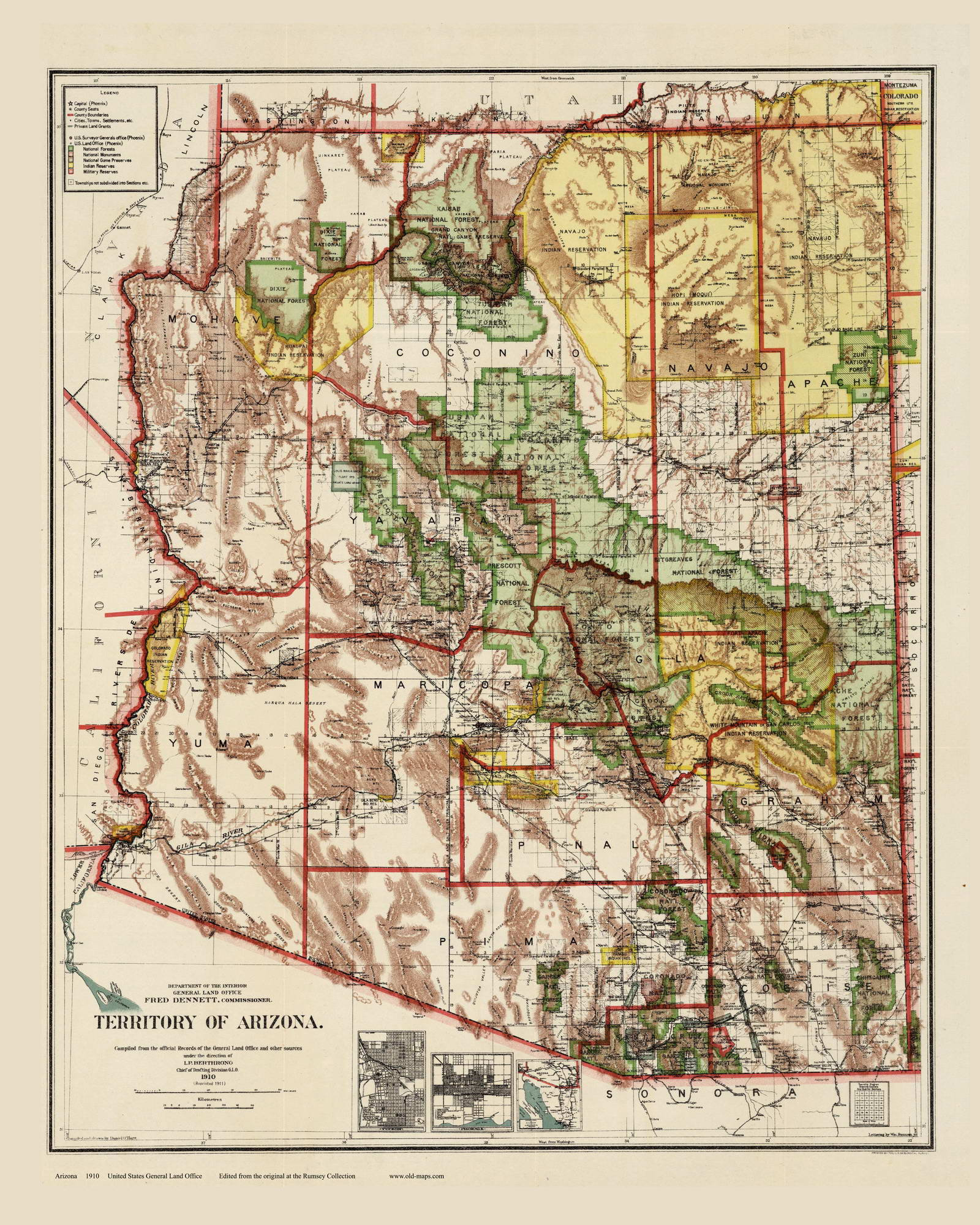 Arizona Territory 1910 Navajo Apache Old State Map Reprint - Etsy