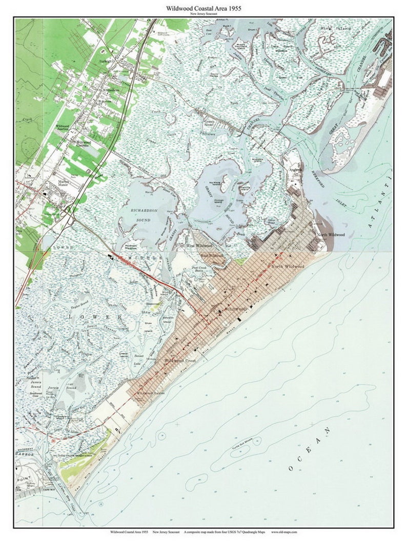 Wildwood Coastal Area 1955 Old Topographic Map USGS Custom Composite Reprint New Jersey 19 bild 1