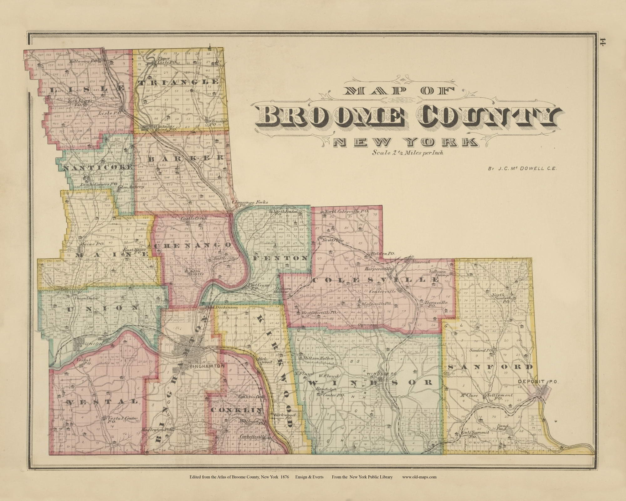 Broome County 1876 Old Town Map Reprint Broome Co. New | Etsy