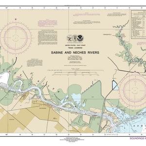 Sabine and Neches Rivers  - 2013 Nautical Map - Texas - Reprint - AC Harbors 11343