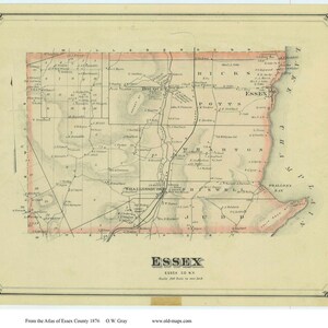 Essex, New York 1876 Map - Reprint -  Essex Co NY Atlas