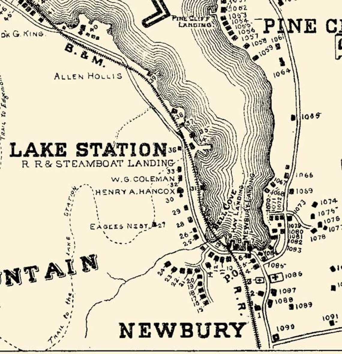 Lake Sunapee NH 1915 Map House Sites by Hancox Reprint Etsy