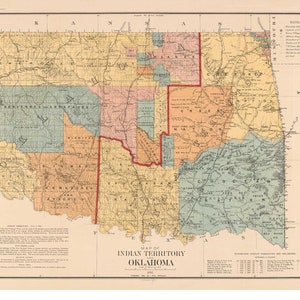 Oklahoma Indian Territory 1890 Railroads Old Map - State Reprint