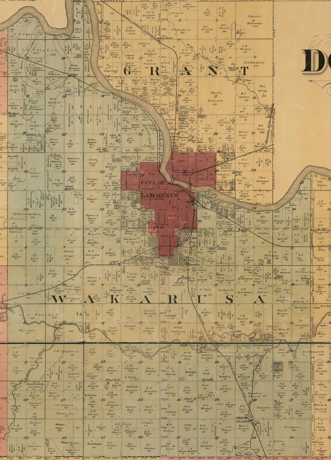Douglas County Kansas 1897 Old Wall Map Reprint Etsy