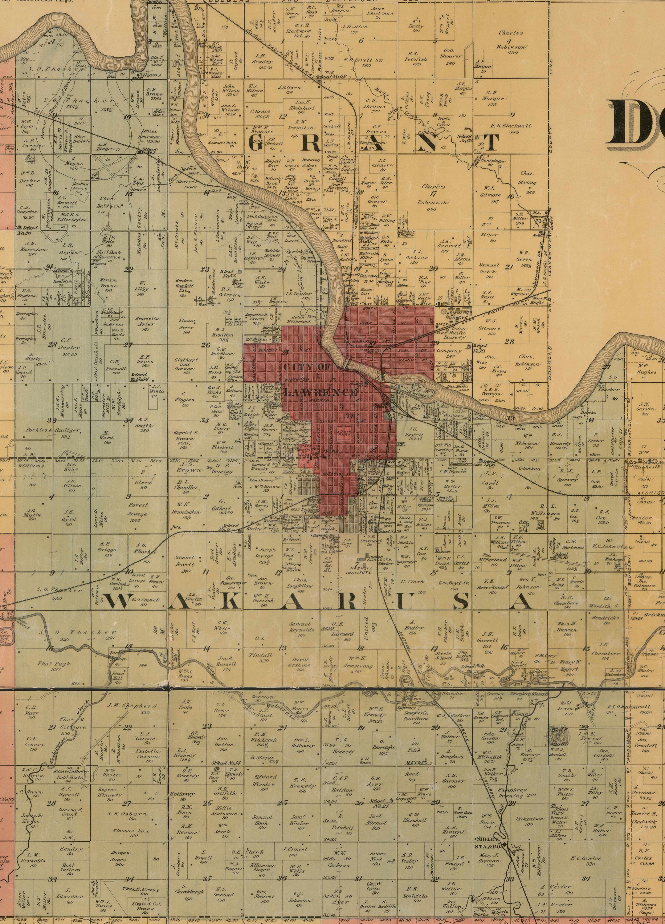 Douglas County Kansas 1887 Old Wall Map Reprint Etsy UK