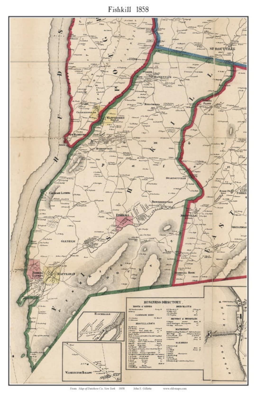 Fishkill 1858 Old Town Map With Homeowner Names New York Wappingers