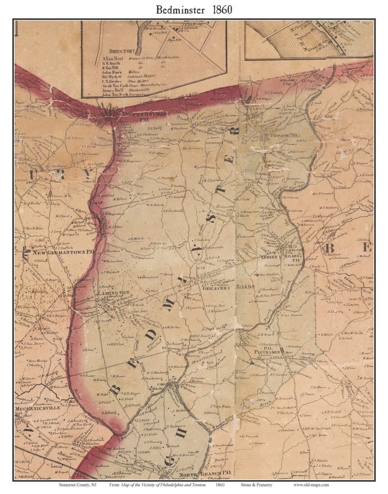 Somerset County New Jersey 1860 Old Wall Map Custom Etsy