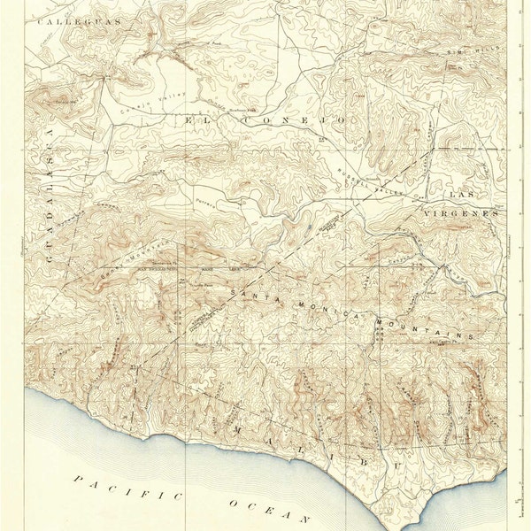 Triunfo Pass 1921 Old Topo Map - Edited reprint of the original quad - 15x15 USGS Topographic California