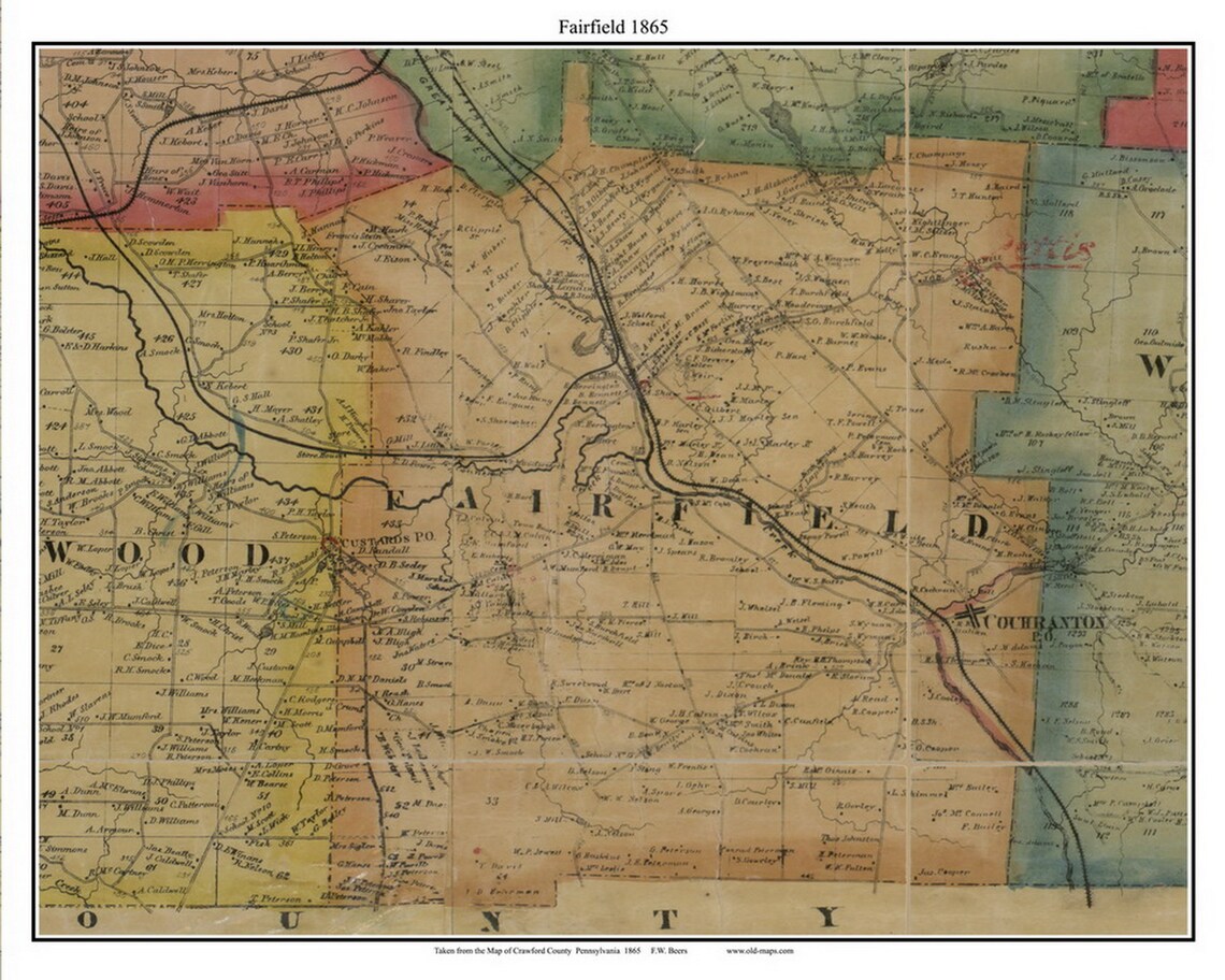 Fairfield 1865 Old Town Map With Homeowner Names Etsy