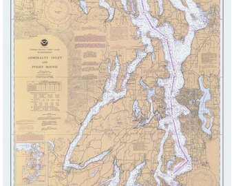 Puget Sound  1984  Nautical Map - Washington - PC Big Area 6401 - Reprint