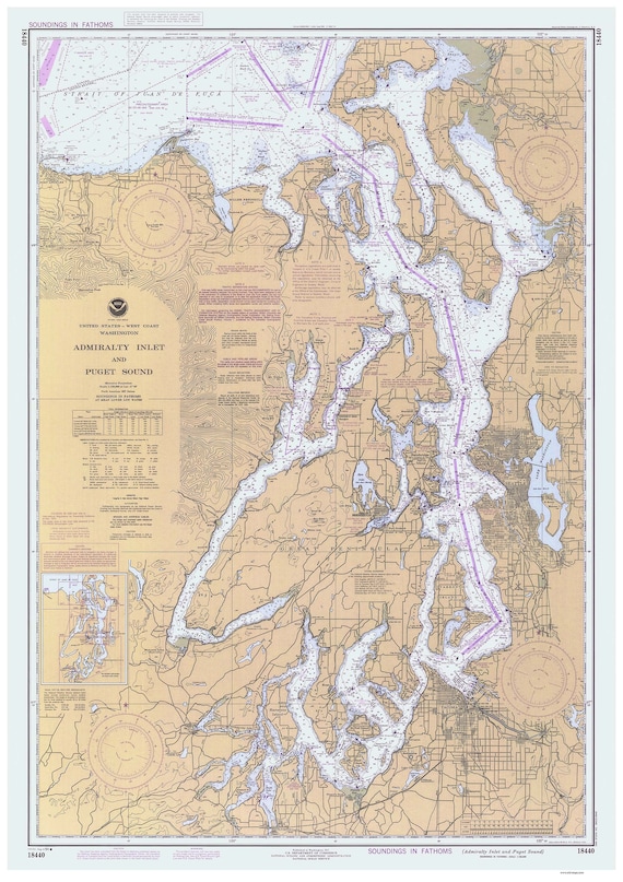 Puget Sound Nautical Map Puget Sound 1984 Nautical Map Washington Pc Big Area 6401 | Etsy Uk