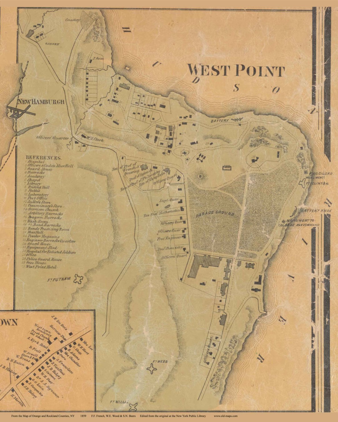West Point 1859 Old Map Homeowner Names Cornwall Genealogy Orange