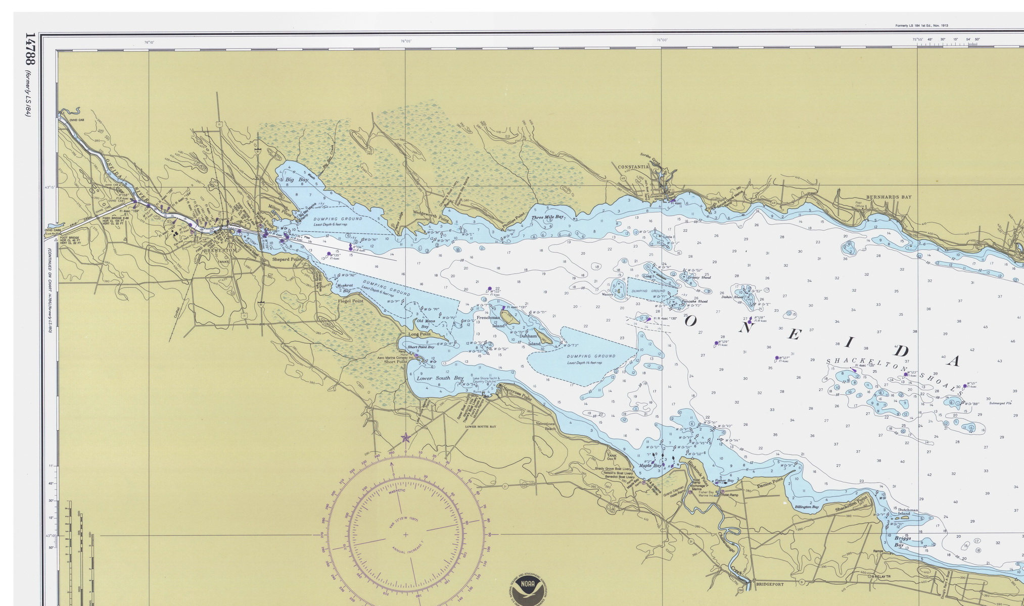 Oneida Lake 1977 Nautical Map Reprint 40000 Great Lakes NY 3 Etsy