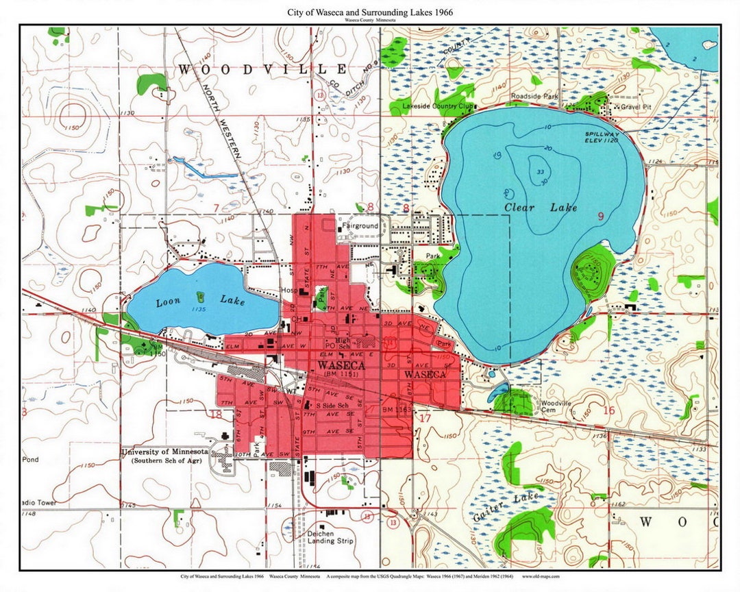 Waseca 1966 Loon Lake Clear Lake Map Reprint Old Topographic USGS