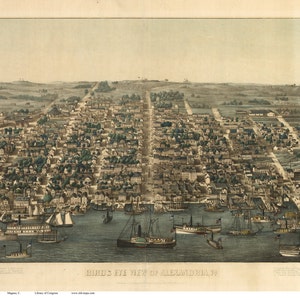 Alexandria Virginia- 1863  C. Magnus  - Birds Eye View Reprint