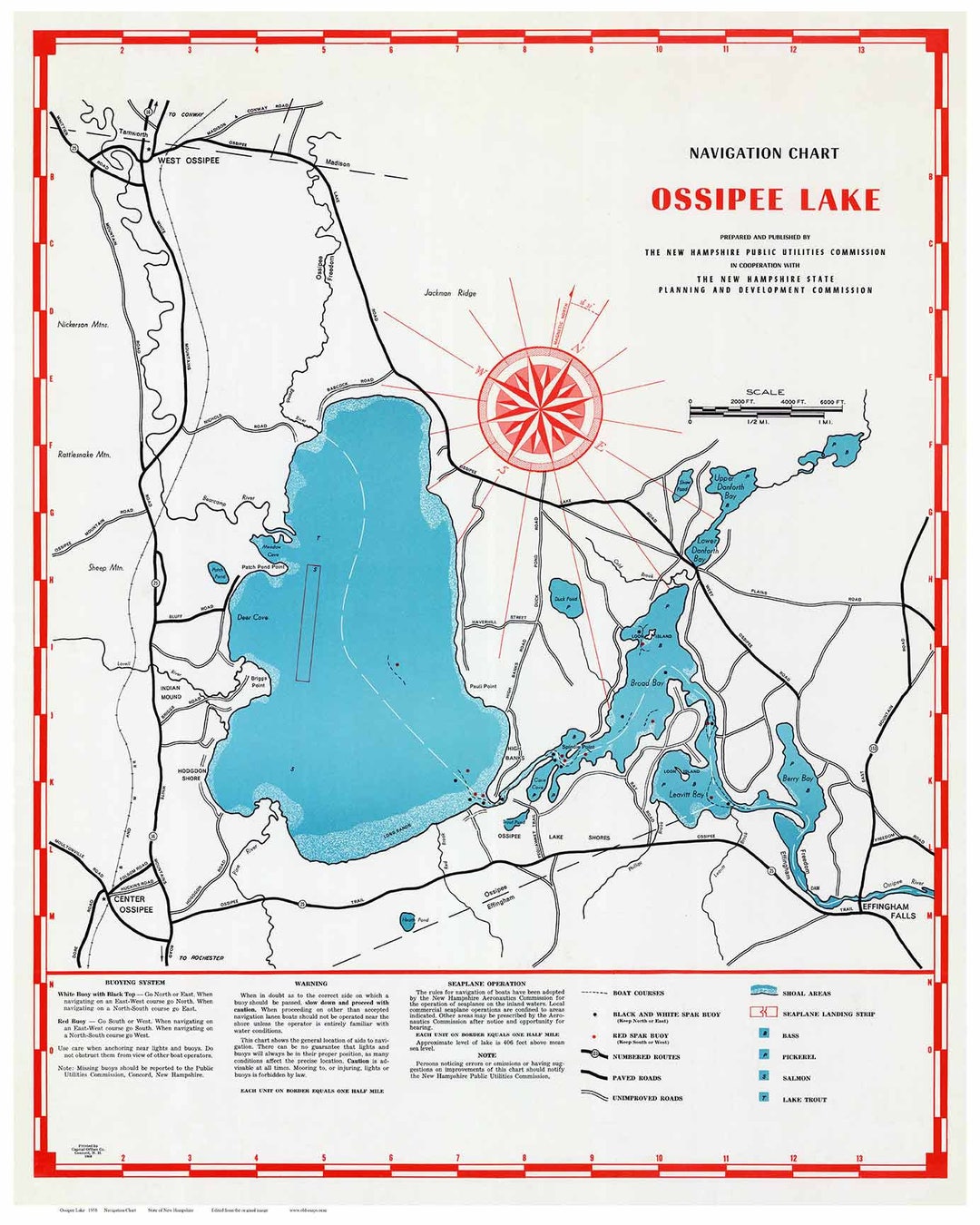 Ossipee Lake 1958 Navigation Map New Hampshire - Islands, Coves Named ...