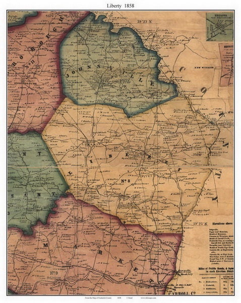 Liberty 1858 - Old Town Map with Homeowner Names Maryland  Frederick County - Reprint Genealogy MD TM