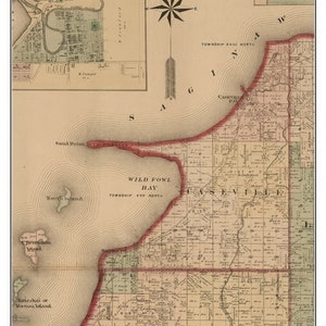 Caseville 1875 Old Town Map with Homeowner Names - Bayport - North Island - Wild Fowl Bay - Michigan - Reprint Genealogy Huron Co MI TM