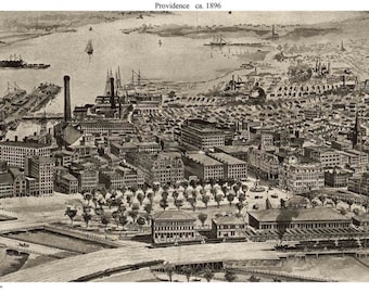 Providence Rhode Island - 1896 Custom Birds Eye View -  May D. Mason Reprint