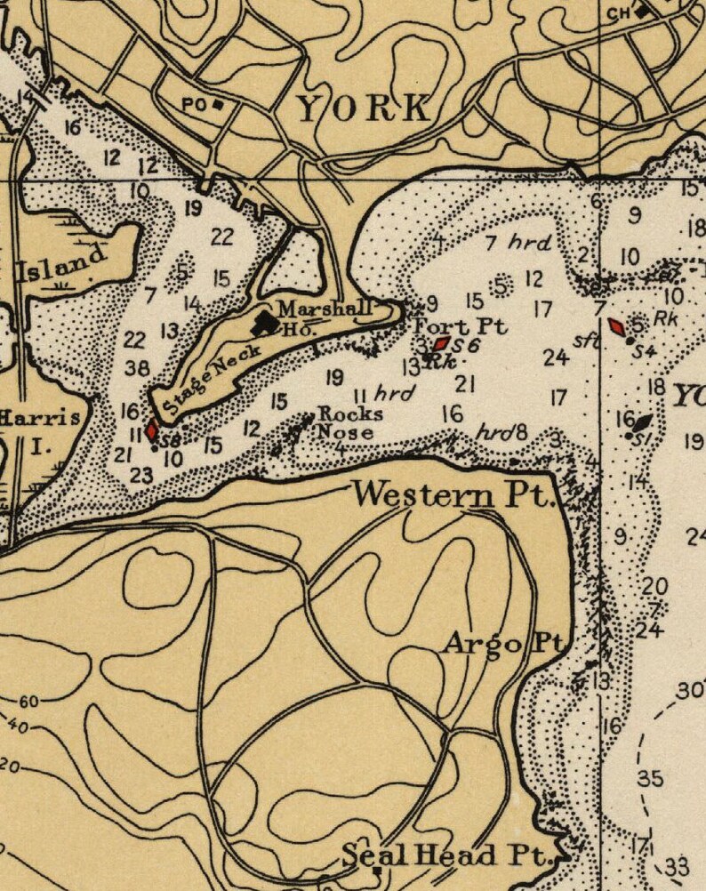 Cape Neddick to York River Maine 1935B Nautical Map Harbors 1 Etsy