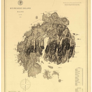 Mount Desert Island, Maine 1875 Topographical Map - Old Map Reprint