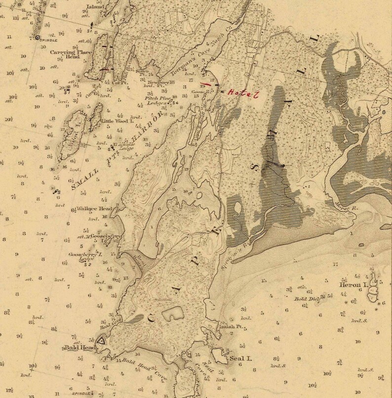 Casco Bay Maine 1909 Nautical Map With Handwritten Notes Etsy