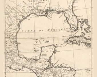 Gulf of Mexico 1788 old map Reprint Florida  Cuba Yucatan French Map  Carribean