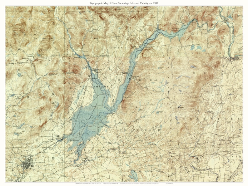 Great Sacandaga Lake & Vicinity 1937 USGS Old Topographic map Reprint Custom Composite Reprint New York Eastern Lakes image 1