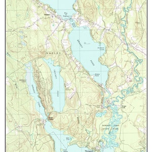 May include: A topographical map of Brandy and Trickey Ponds in Maine, dated 1983. The map shows the two ponds, surrounding lakes, rivers, and other geographical features. The map is a composite of two older USGS Quadrangle maps, Brownfield 1964 and Fryeburg 1963.