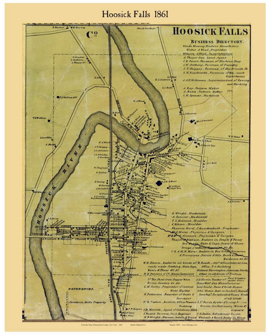 Hoosick Falls Village 1861 Old Town Map With Homeowner Names New York