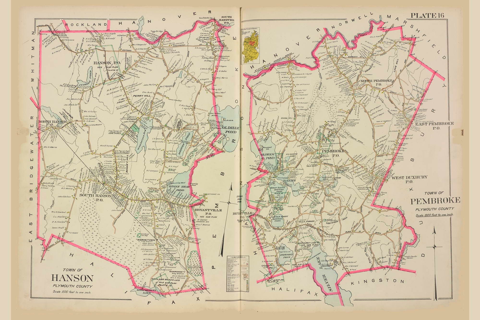 GENUINE ORIGINAL Map of HANSON Massachusetts 1879 