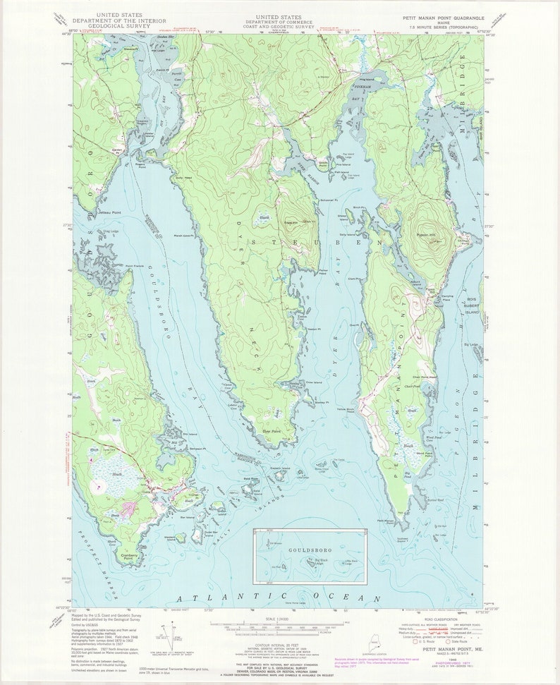 Petit Manan good condition- ME 443 OMH Maine Dyer Neck 1948-1978 Original USGS Topographic Map