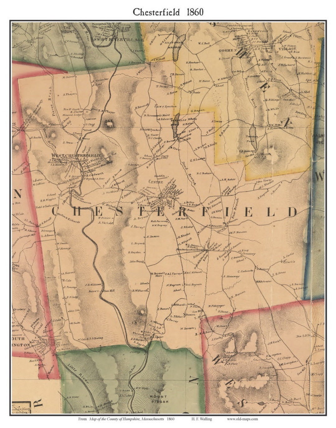 Chesterfield 1860 Old Town Map With Homeowner Names Massachusetts ...