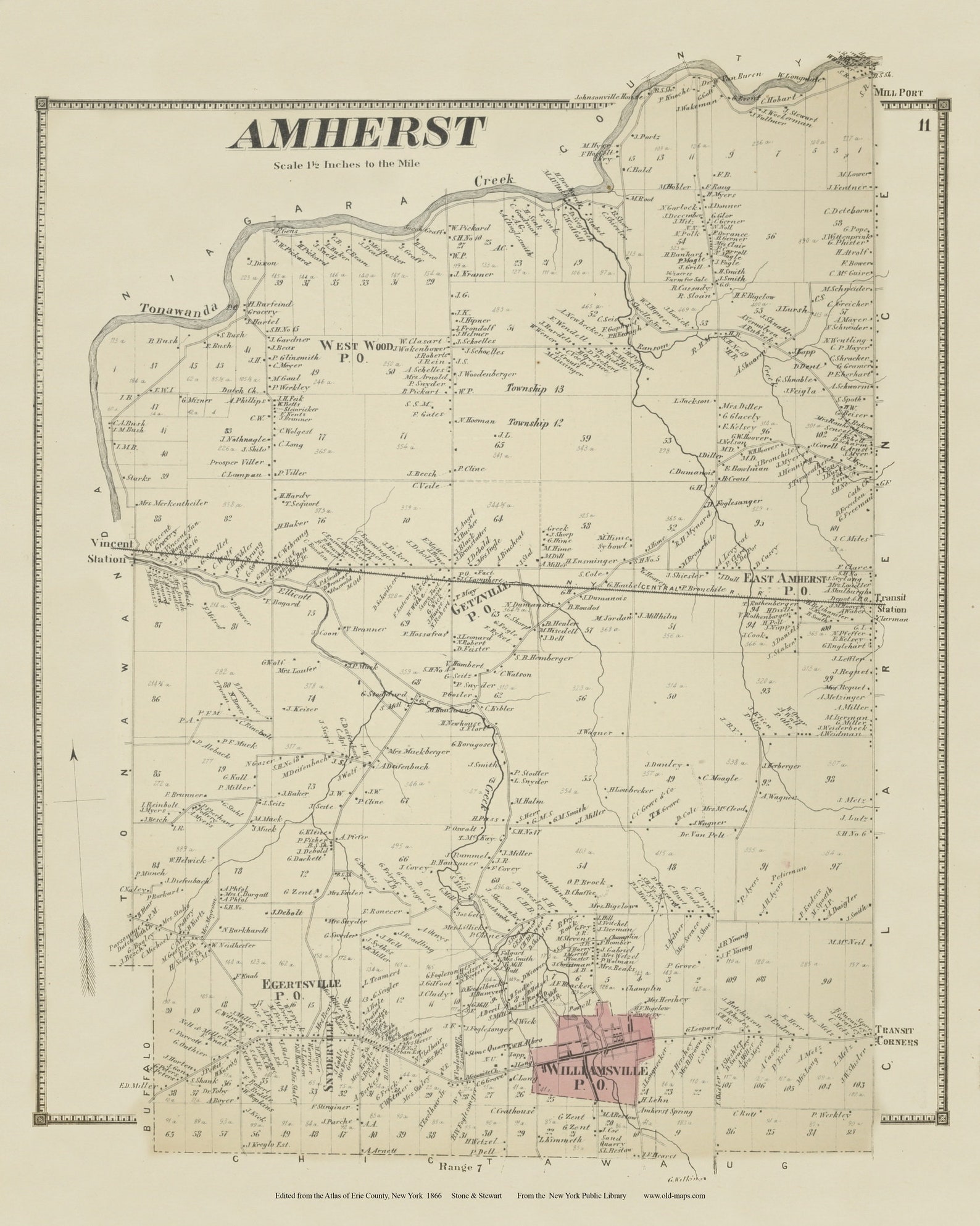 Amherst 1866 New York Erie Co Atlas Old Town Map Reprint Etsy