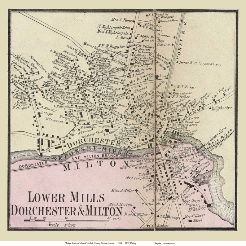 Lower Mills Dorchester and Milton Massachusetts 1858 Old Etsy UK
