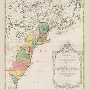 English America 1776 Map - Colonial USA Map Reprint Lotter (French)