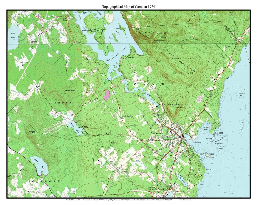 Camden 1974 Topographic Map USGS Custom Composite Reprint 7x7 - Maine ...