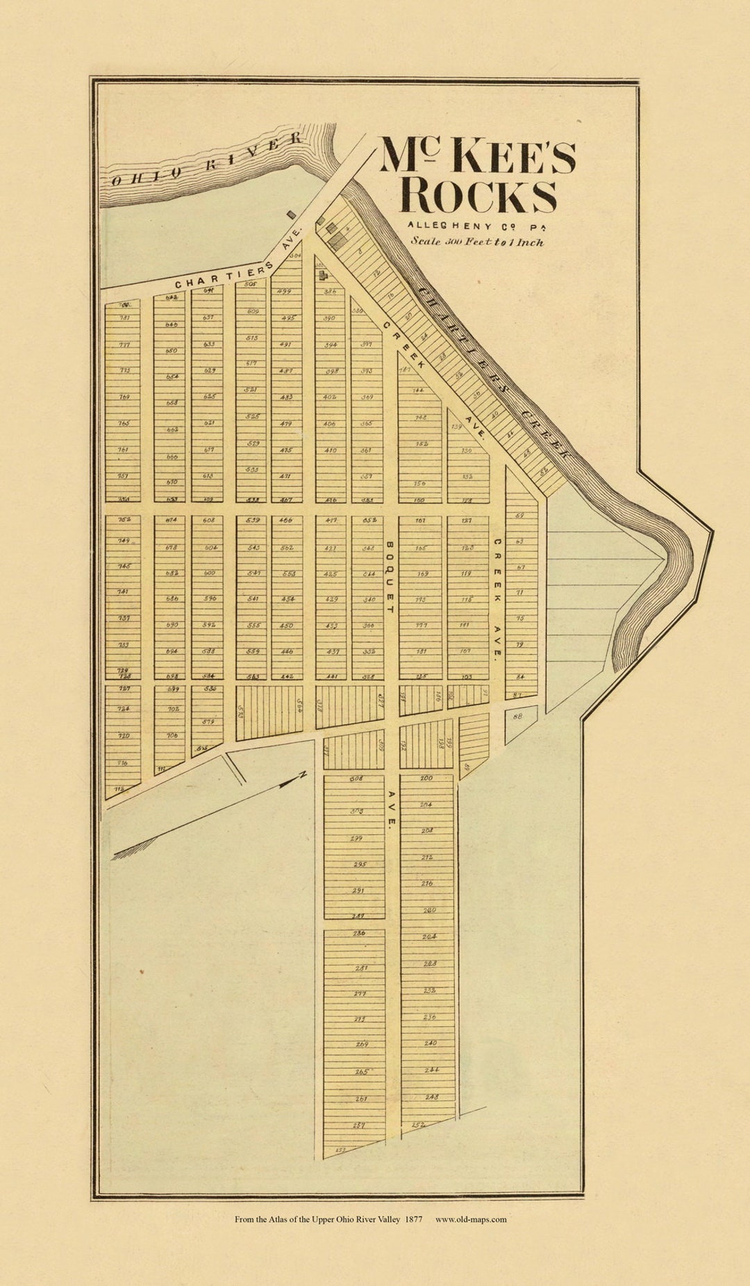 Mckees Rocks 1877 Old Town Map Allegheny County Pennsylvania Ohio