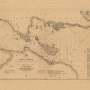 De Tour Passage Straits of Mackinac 1854 - Bois Blanc Island - Nautical Chart Reprint  - Great Lakes Survey First Series - 04