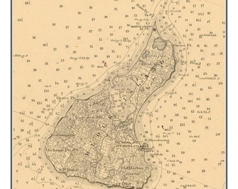 Block Island 1898 Nautical Chart Farm Lines Custom 80000 NY 114-120