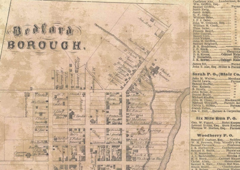 Bedford County Pennsylvania 1861 Old Wall Map With Etsy