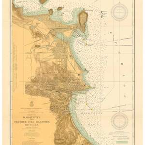 Marquette and Presque Isle Harbors 1913 - Lake Superior - Michigan Nautical Map Reprint  - Harbors small 935