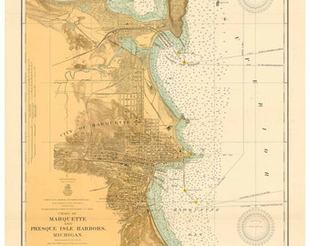 Marquette and Presque Isle Harbors 1913 - Lake Superior - Michigan Nautical Map Reprint  - Harbors small 935