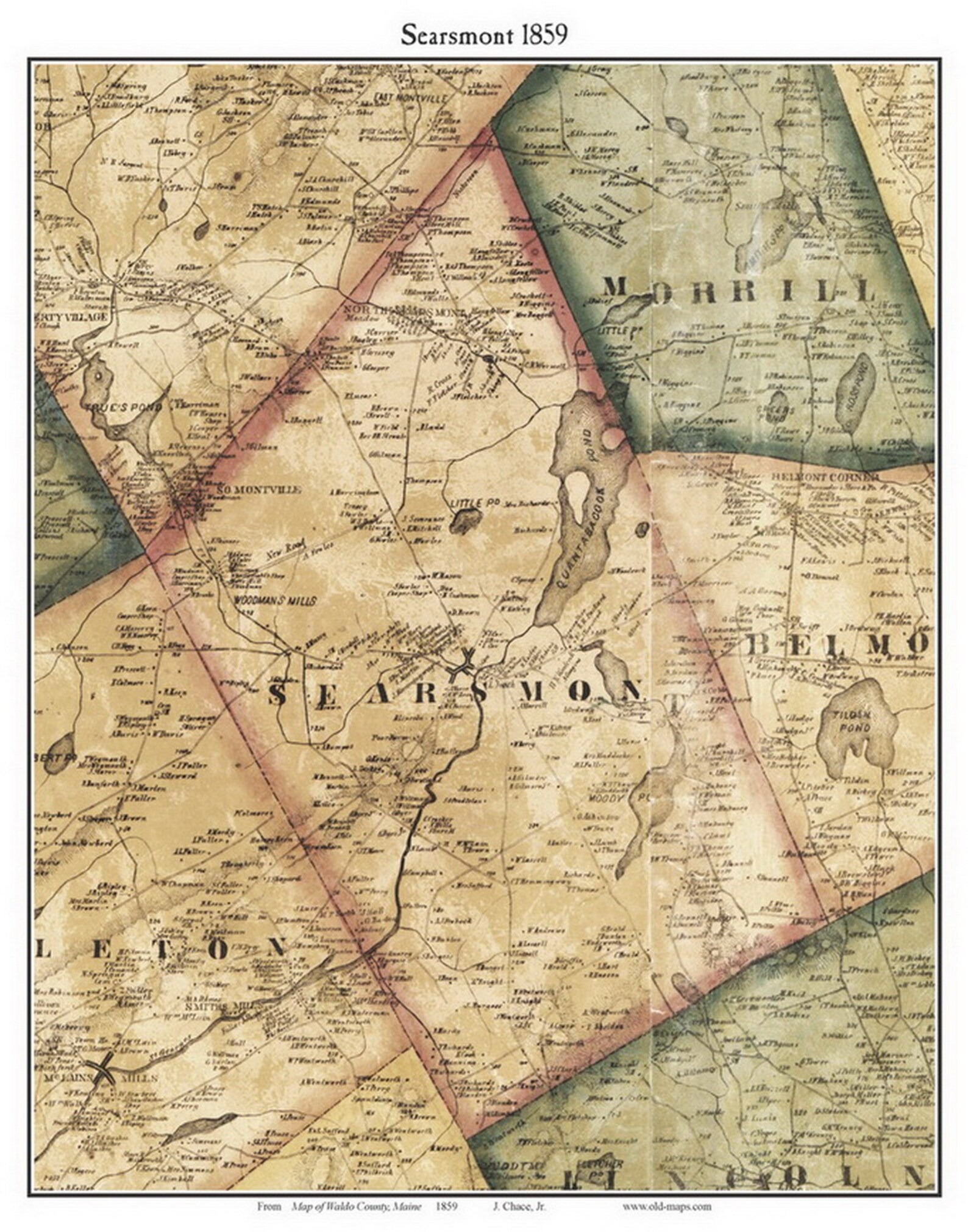 Searsmont 1859 Old Town Map With Homeowner Names Maine Etsy