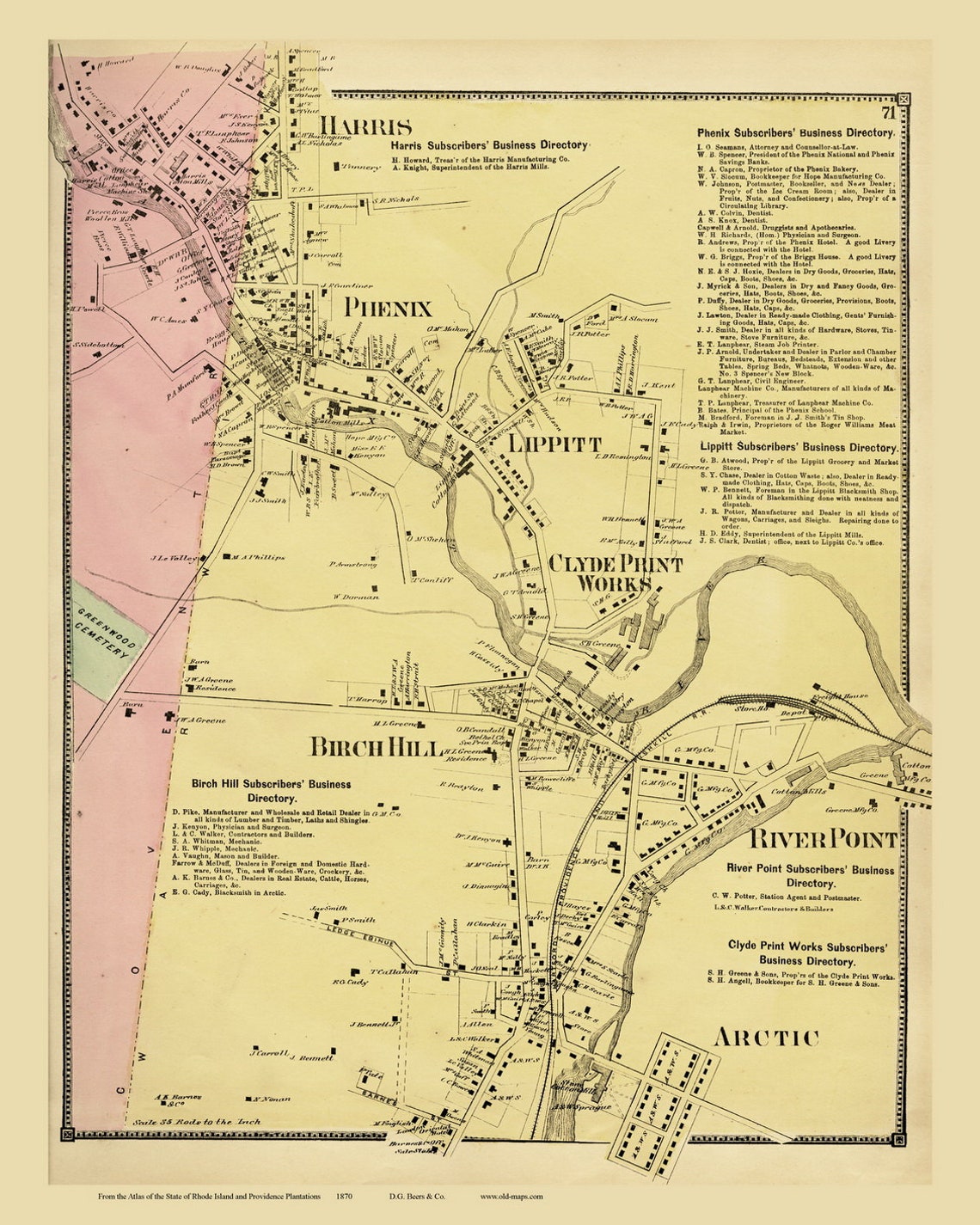 Warwick Villages Rhode Island 1870 Old Town Map Lipitt Clyde  Etsy